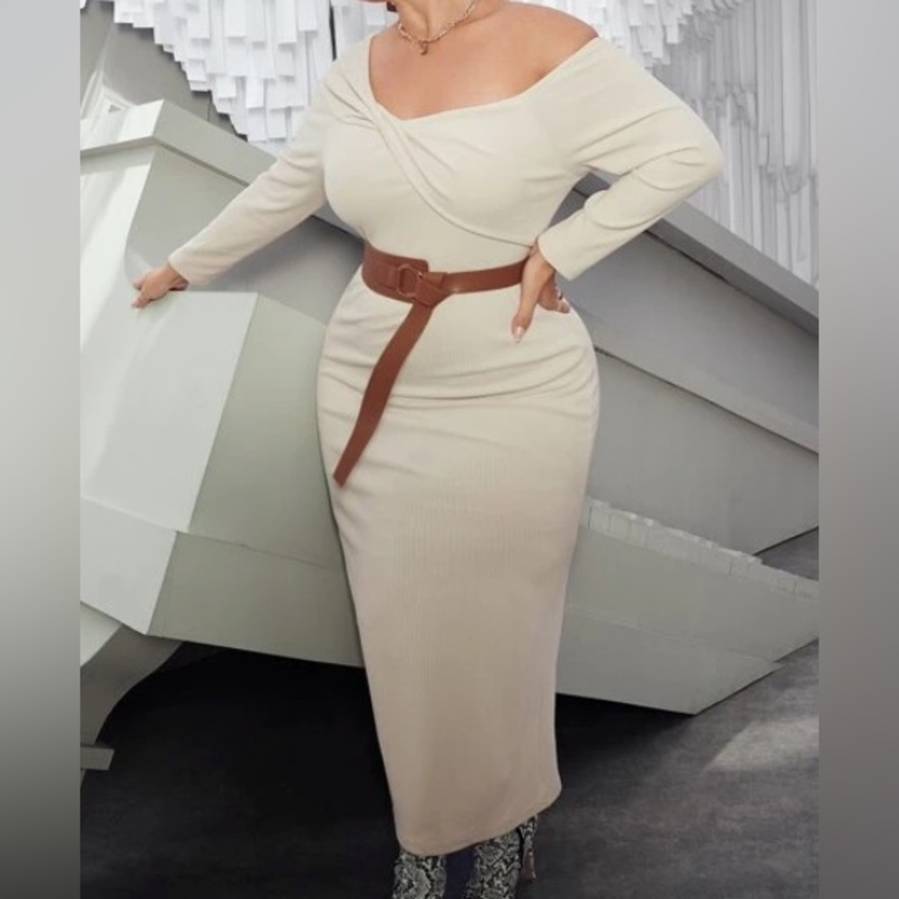 Asymmetrical Neck Crossover Ribbed knit dress